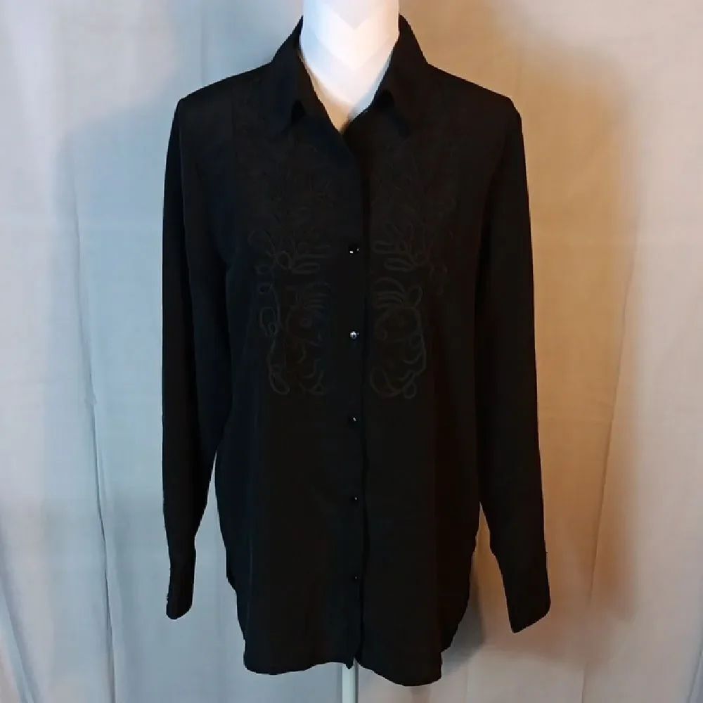 Karen Scott Black Button-Up Blouse